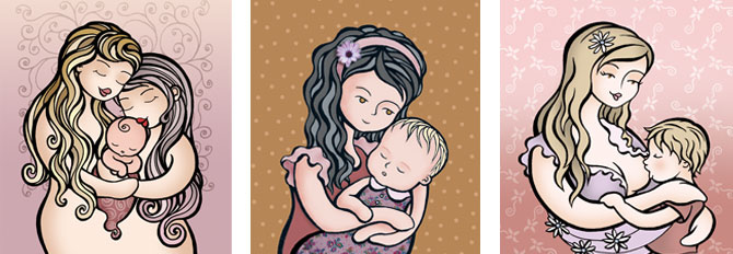 Ilustración personalizada. Retrato de familia personalizado. Hermanas, niña y bebé. Dos madres. Madre e hijo