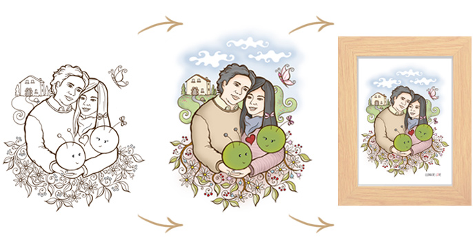 ilustración personalizada parejas y familias